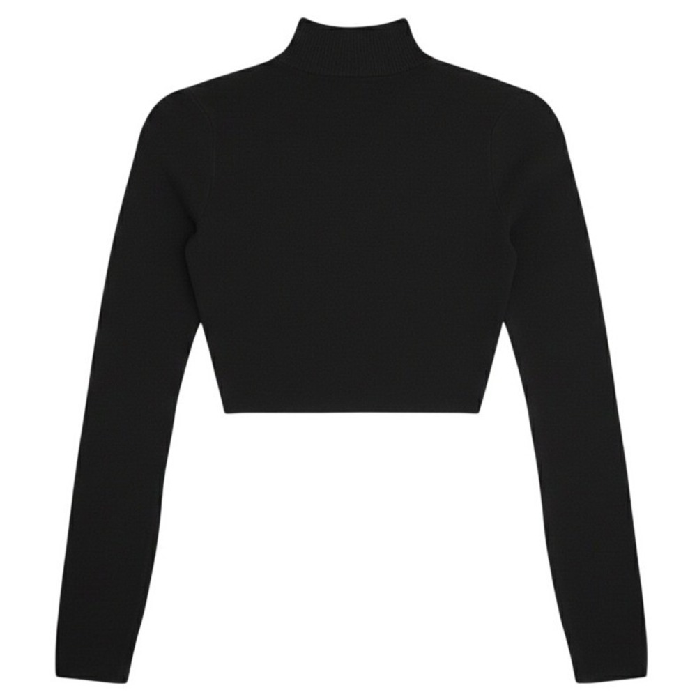 ASTR The Label Black Long Sleeve Lace Up Mock Neck Crop Sweater NWT - Picture 9 of 9